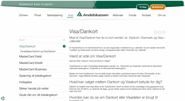 Andelskassen Visa/Dankort op til 25.000 kr.